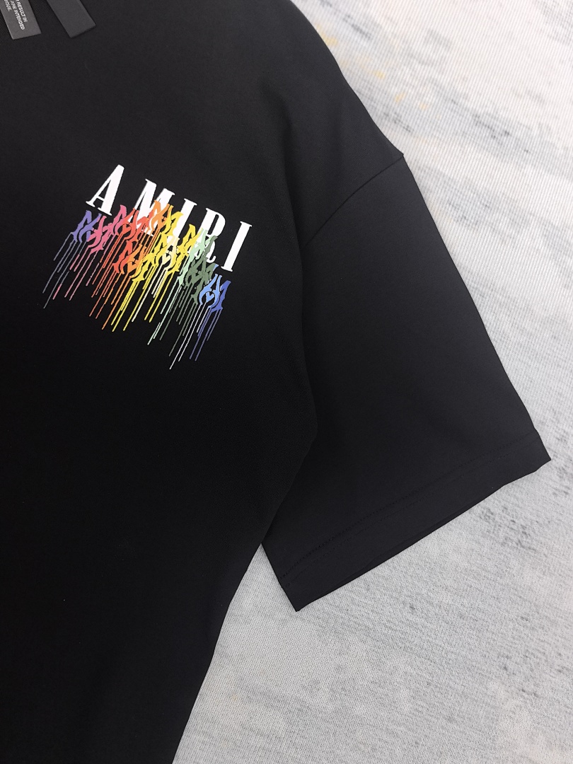AMIRI 118 Wide Version Model Short Sleeve T Logo Color Ink Print High Wind Black White S M L XL 9901# - Image 34