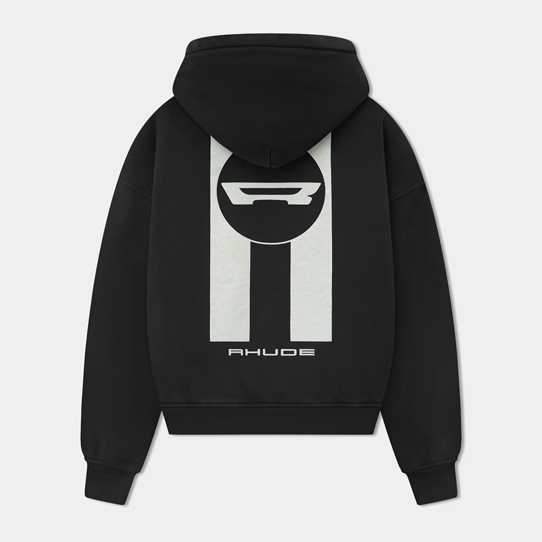 On Running ON SALE138 Rhude Black Campione Hoodie Big R Washed Print Short Wide Boxy : S M L - Image 14