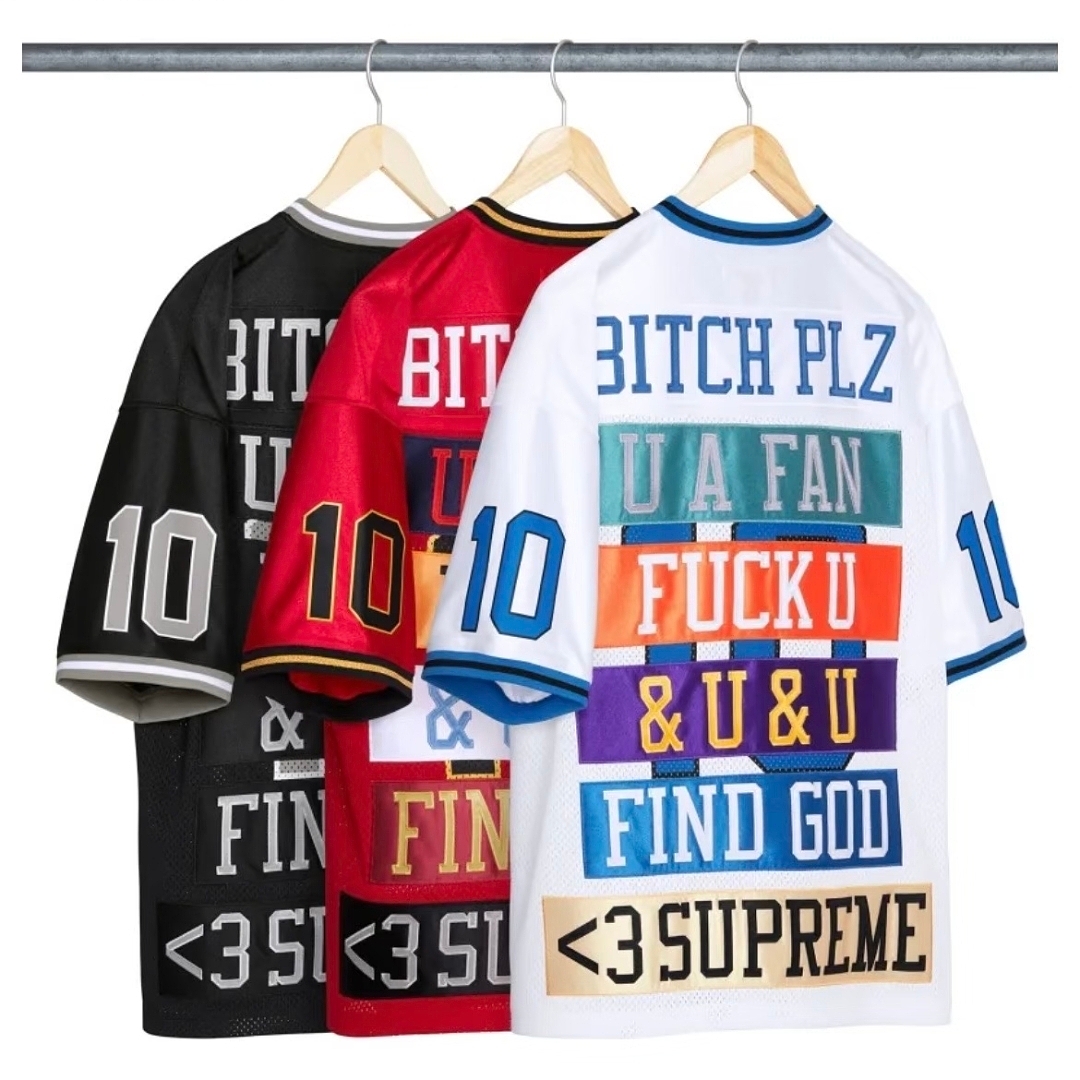 Supreme 268 SS26 WEEK1 Find God Football Jersey Embroidered Floral Mens Womens : White, Red, Black S-XL - Image 3
