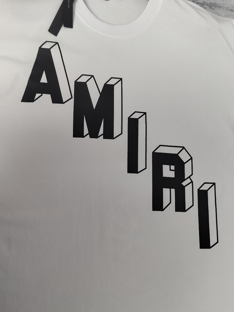 AMIRI 118 Wide Version Model Short Sleeve T Logo Print High Wind Black White S M L XL 9915# - Image 29