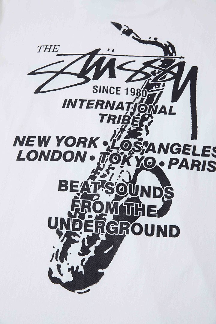 Stussy 108 Stu FW24 BEAT SOUNDS TEE PIGMENT DYED Print Short Sleeve T Black White S M L - Image 10