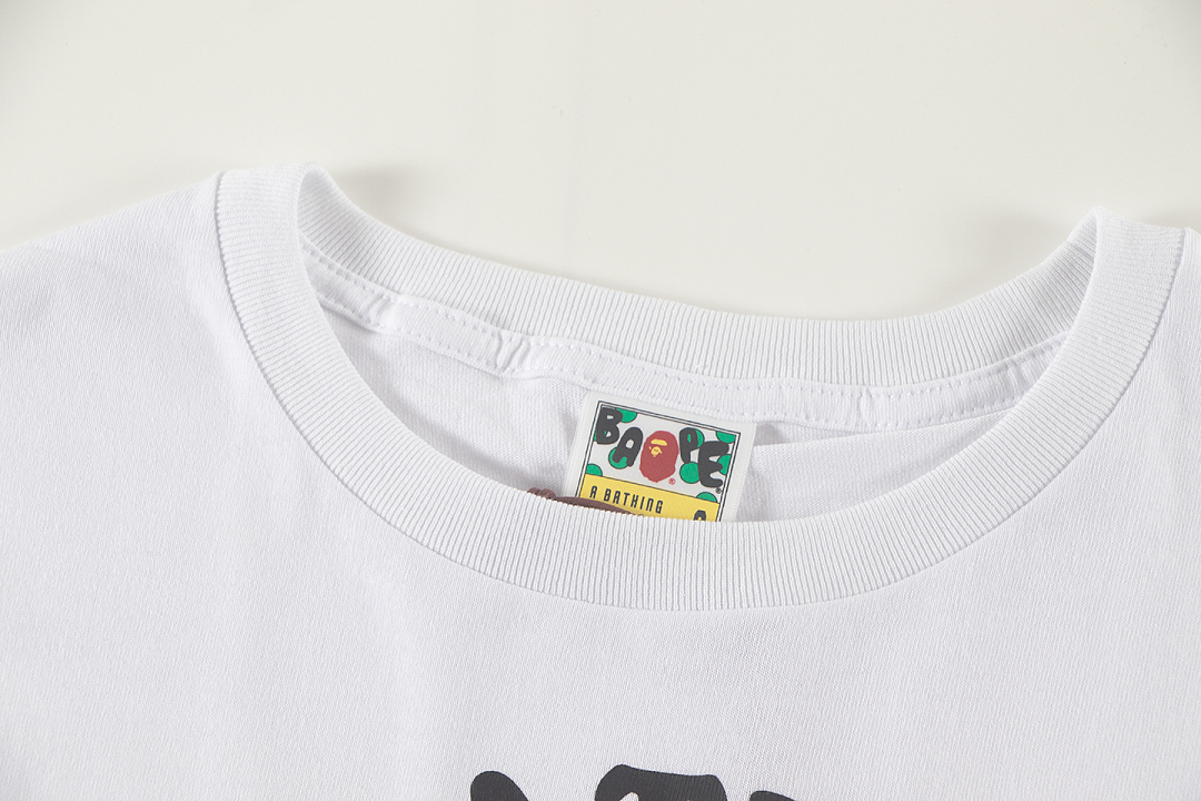 Bape 148 TOP Print Collar Short Sleeve T Black White S-XL - Image 14