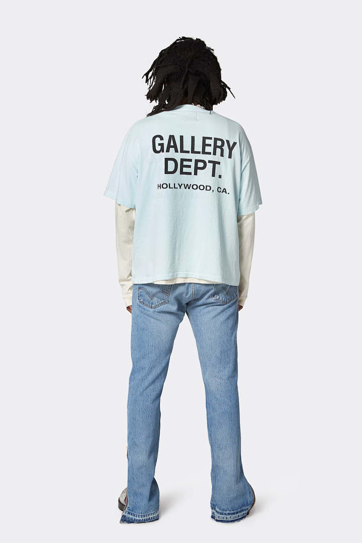 Gallery Dept 98 Gallery Dept. Classic Souvenir Tee LOGO Print Collar Short Sleeve T Black Grey White Cream Apricot Sky Blue Fruit Green Dark S M L - Image 27