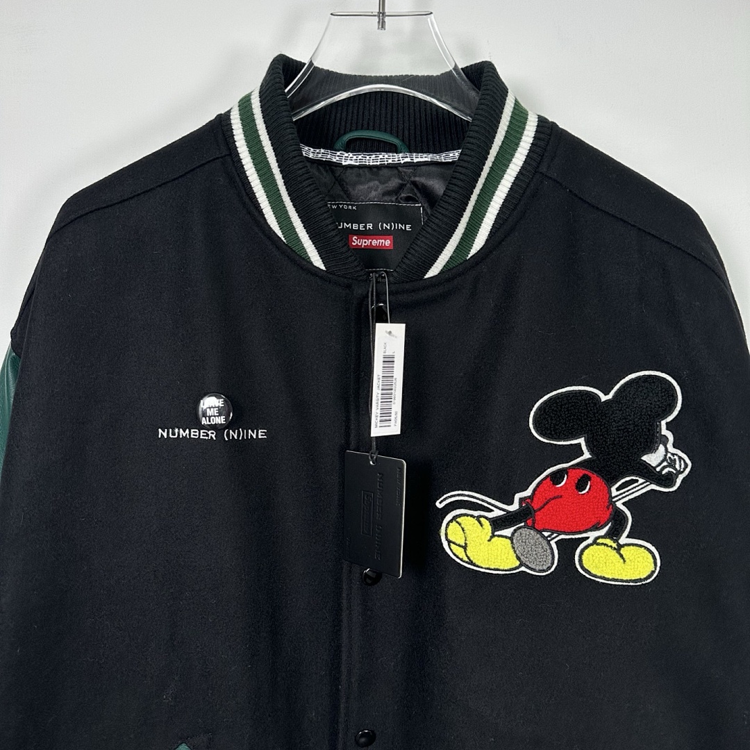 Supreme 568 NUMBER INE Cream Classic Collab MICKEY VARSITY JACKET / Red Black S (N) - Image 21