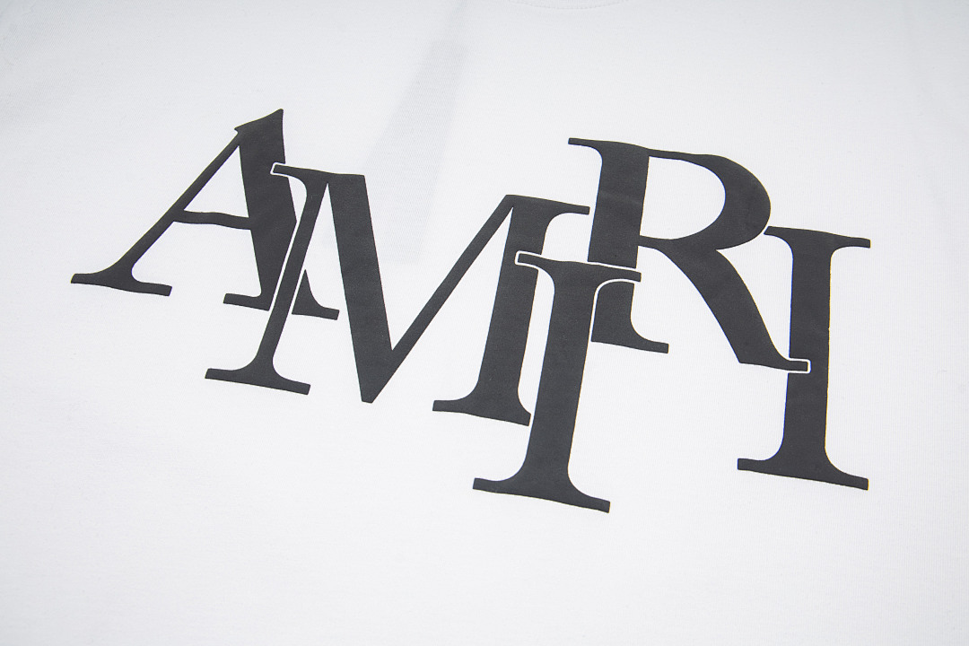 AMIRI 118 Wide Version Model Short Sleeve T Logo Print High Wind Black White Apricot S M L - Image 46