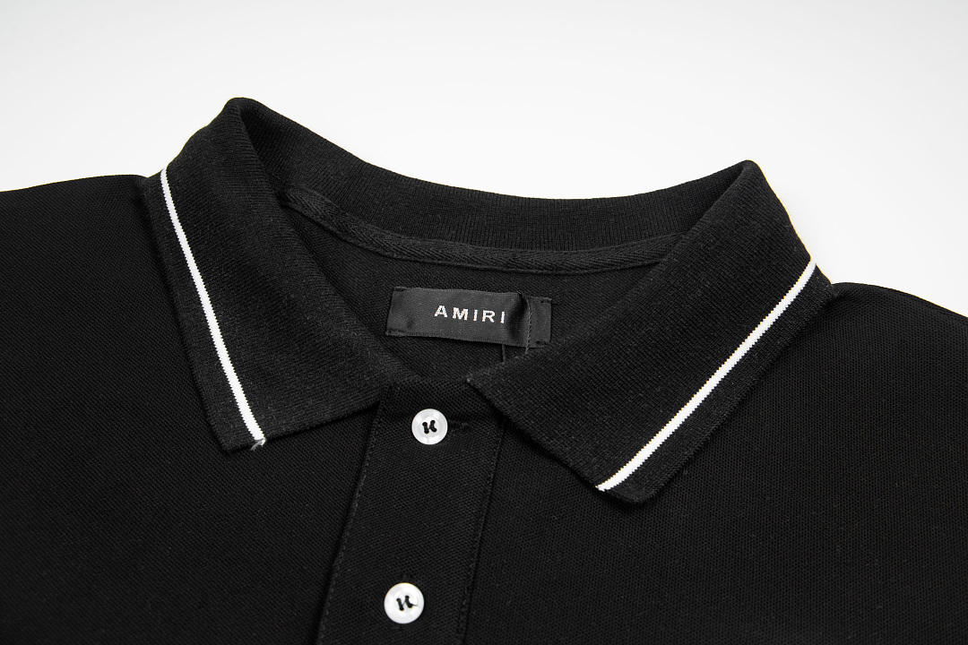 AMIRI 128 26Ss New Logo Embroidered Collar Buckle Polo Short Sleeve T Black White Grey S M L XL 9936# - Image 6