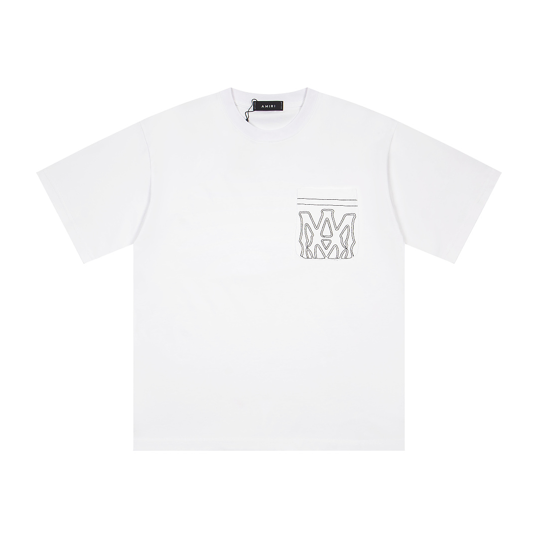 AMIRI 118 26Ss New Embroidered Short Sleeve T Black White S M L XL 9923# - Image 14