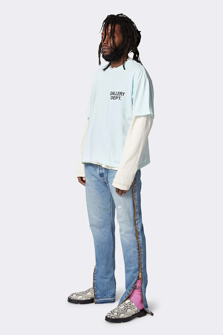 Gallery Dept 98 Gallery Dept. Classic Souvenir Tee LOGO Print Collar Short Sleeve T Black Grey White Cream Apricot Sky Blue Fruit Green Dark S M L - Image 32