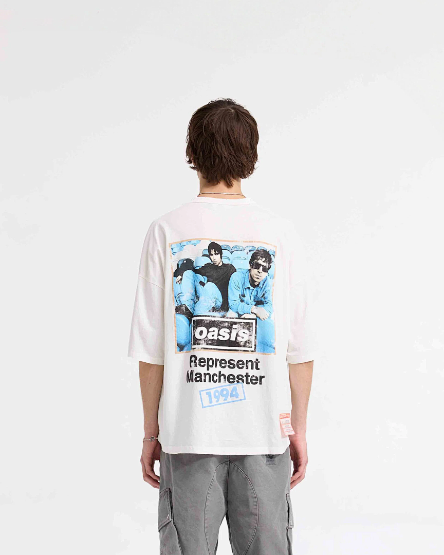 Represent 168 Represent X Oasis Maine Road New Vintage T-Shirt Green Print Short Sleeve T : Washed Black White S M L - Image 15
