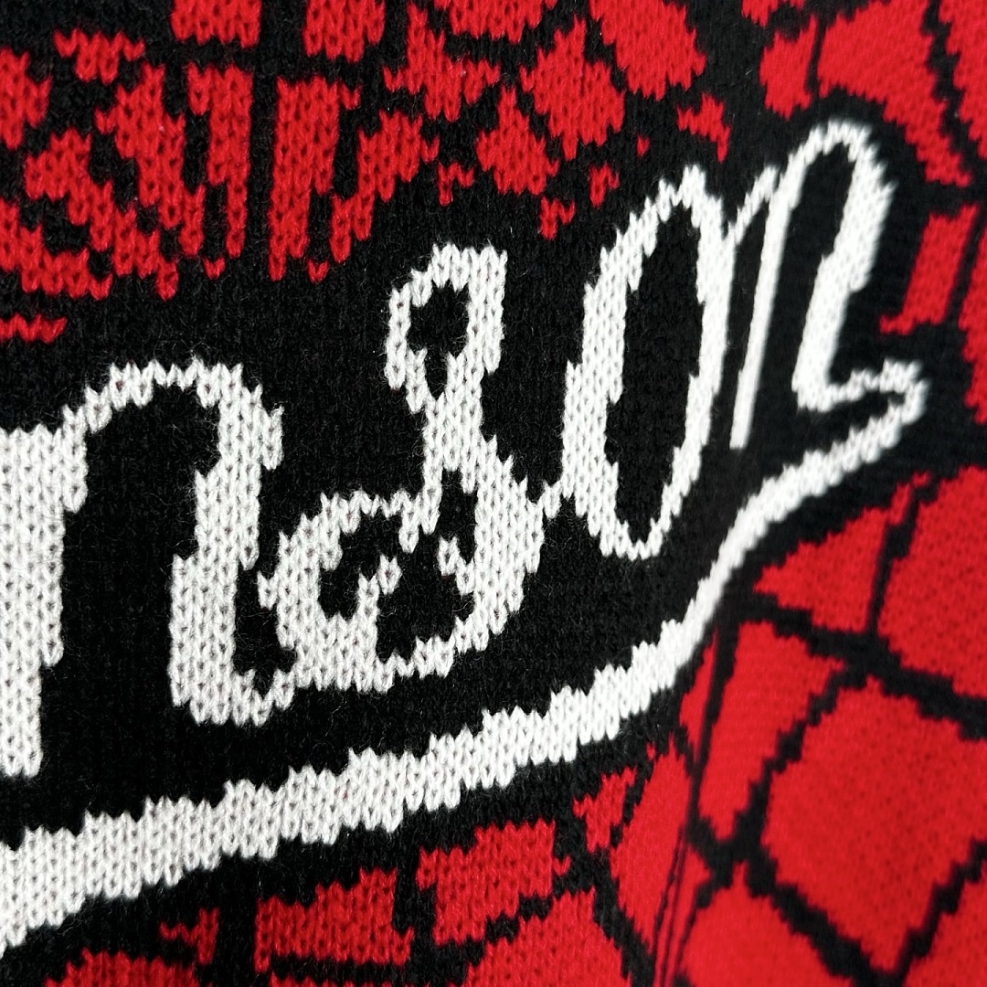 Sp5der 368 VANSON SPIDER-MAN SWEATER SS26 Embroidered Collar Fleece Black Red S - Image 15