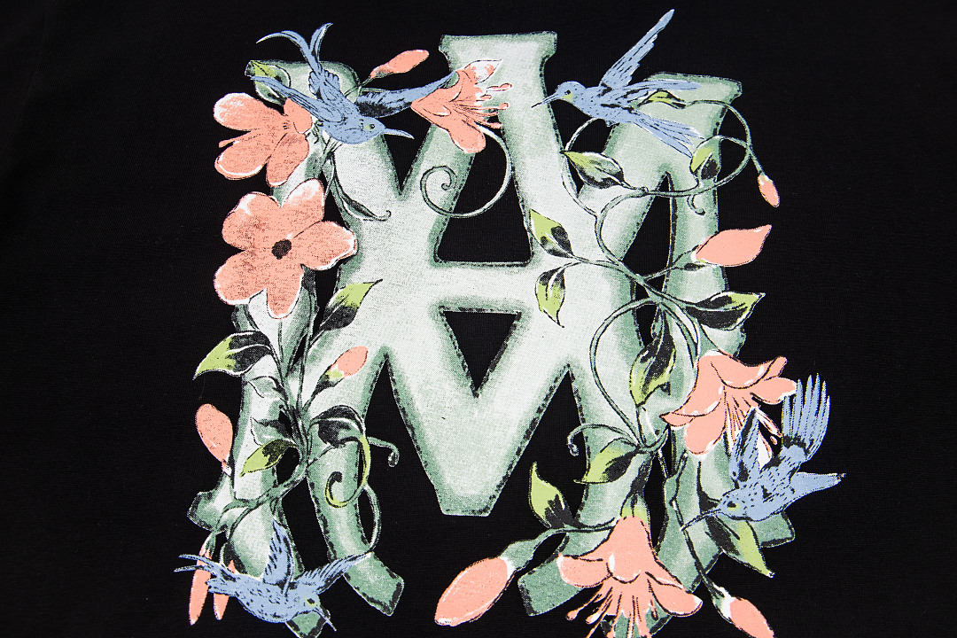 AMIRI 118 Logo Floral Print Short Sleeve T Black White S M L XL 9938# - Image 9