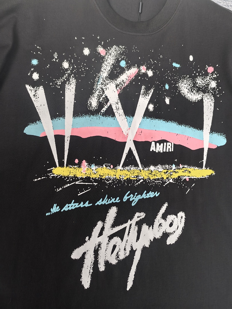 AMIRI 118 Wide Version Model Short Sleeve T Logo Print High Wind Black S M L XL 9902# - Image 17