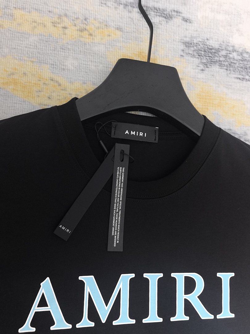 AMIRI 118 Wide Version Model Short Sleeve T Logo Print High Wind Black White S M L XL 9903# - Image 25