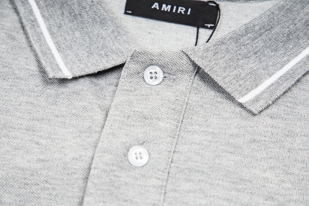 AMIRI 128 26Ss New Logo Embroidered Collar Buckle Polo Short Sleeve T Black White Grey S M L XL 9936# - Image 31