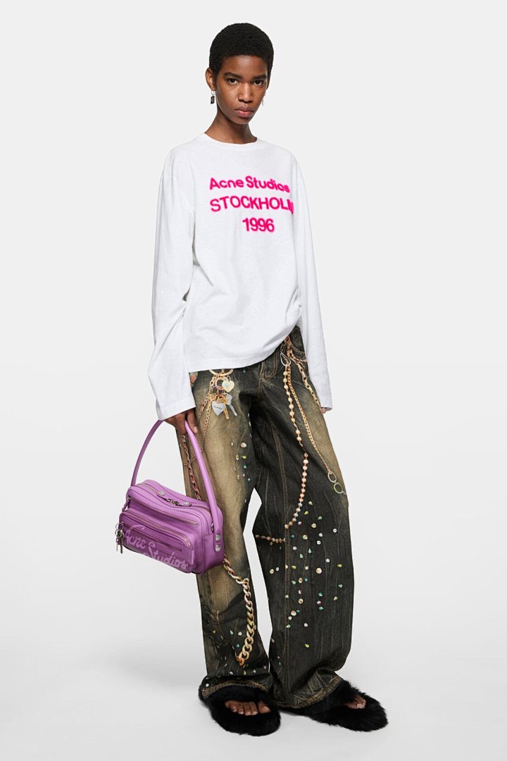 Acne Studios 148 AC Velvet LOGO Long Sleeve T Black White S-XL 8266# - Image 34