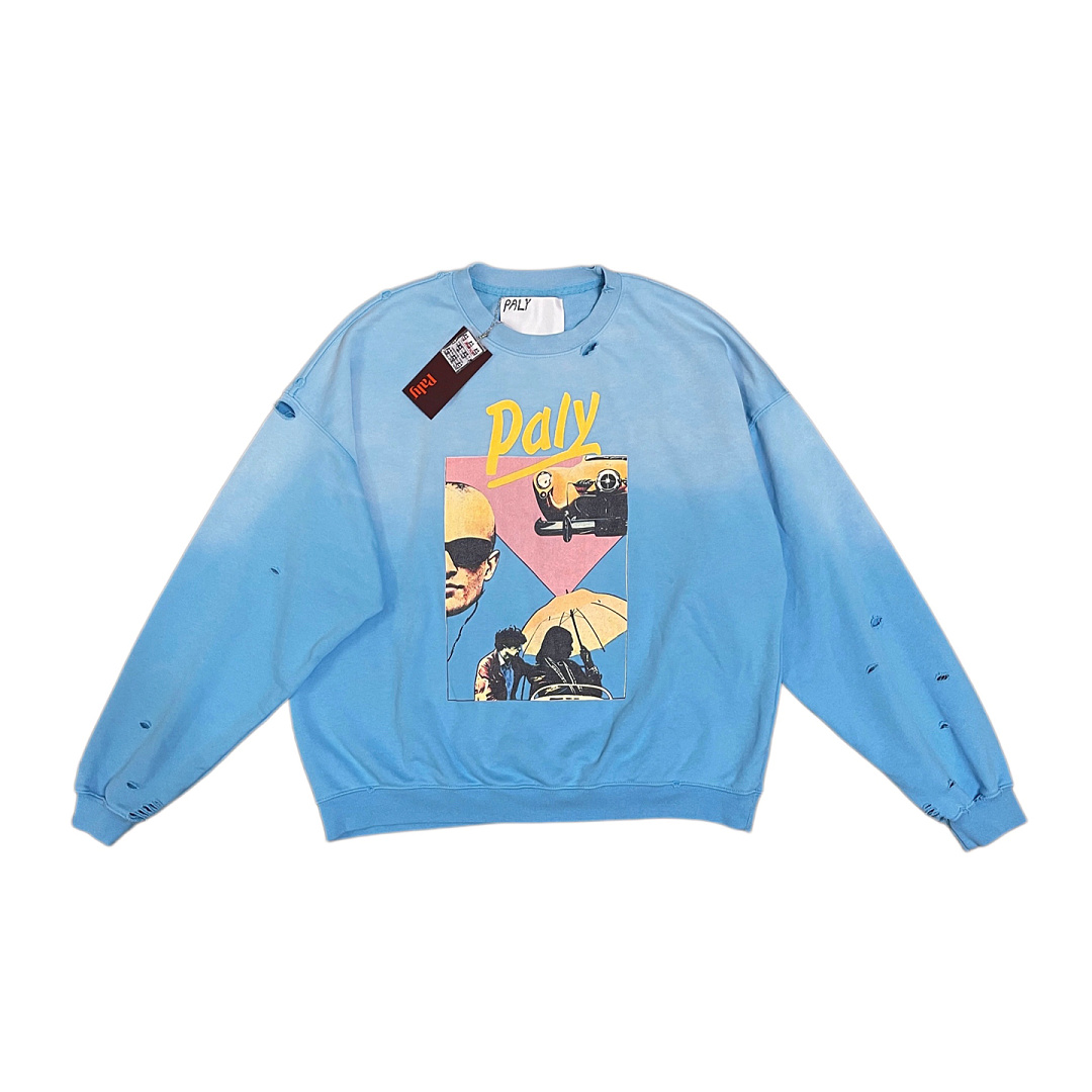 Unbranded 198 Paly Hollywood Still Life Crewneck Sky Blue Washed Fleece : S M L