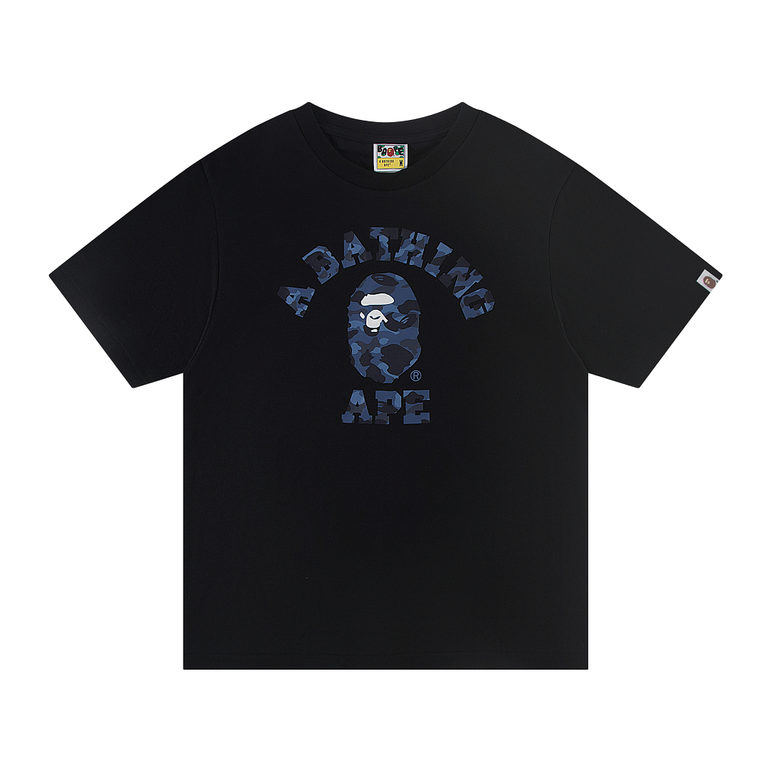 Bape 148 TOP Print Collar Short Sleeve T Black S-XL