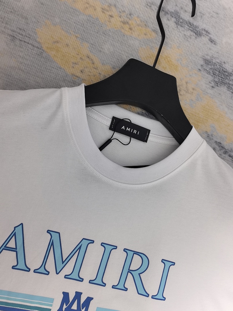 AMIRI 118 Wide Version Model Short Sleeve T Logo Print High Wind Black White S M L XL 9903# - Image 31