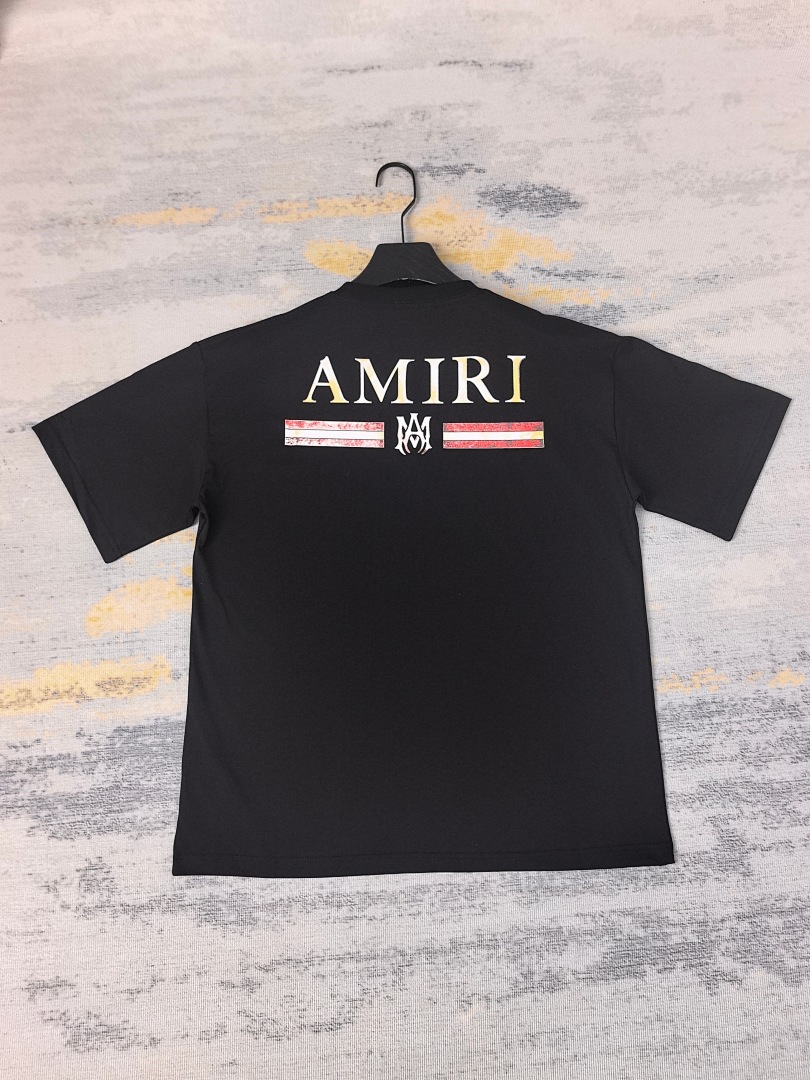 AMIRI 118 Wide Version Model Short Sleeve T Logo Print High Wind Black White S M L XL 9904# - Image 31