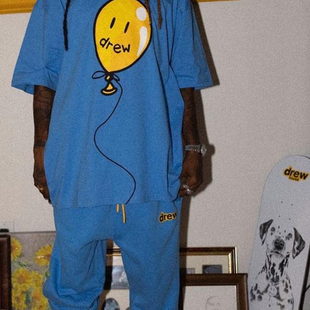 Drew House 98 DREW HOUSE JOY Ss TEE LOGO Print Collar Solid Cotton Short Sleeve T Color Blue Black S M L - Image 5