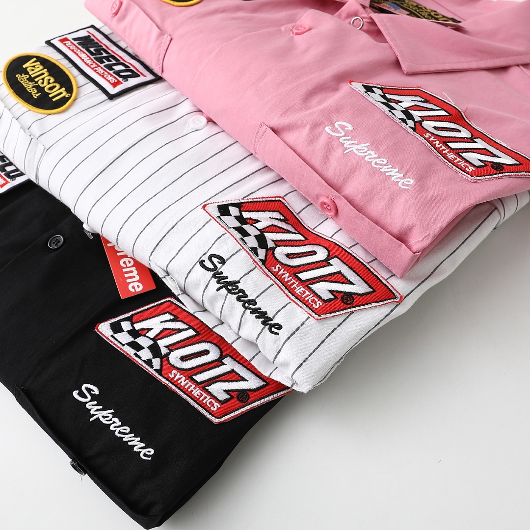 Supreme 338 FW25 WEEK8 S/S Work Shirt Leather Label Floral Striped Short Sleeve : Black Pink White S M L - Image 9