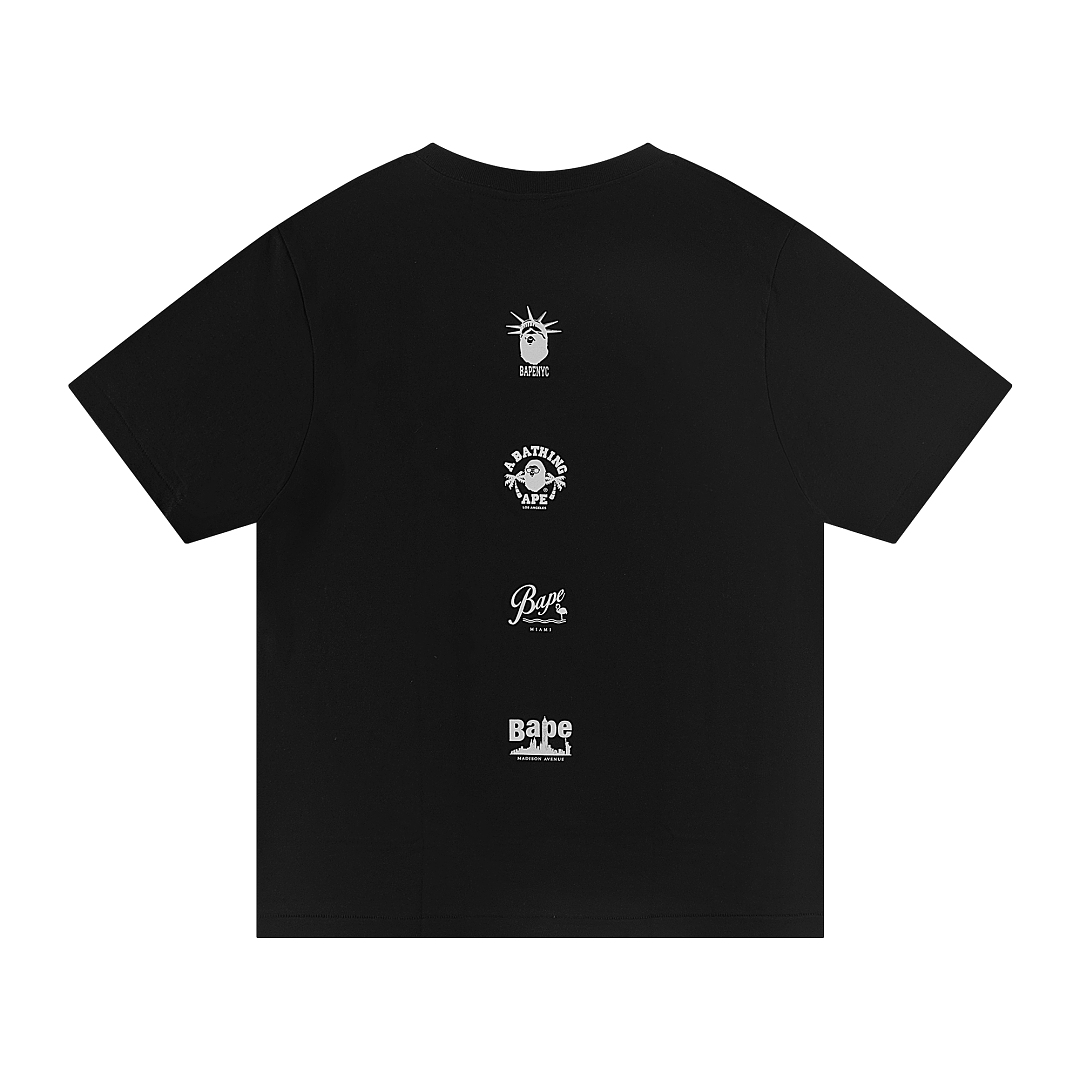 Bape 148 TOP Print Collar Short Sleeve T Black White S-XL - Image 4