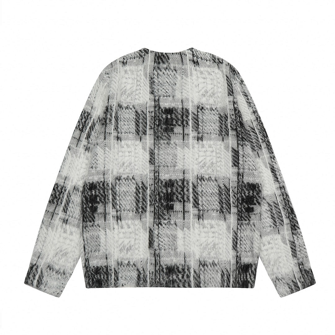 Stussy 298 STU Plaid V Collar Buckle Autumn Winter : S-XL Yellow Grey ST07# - Image 4