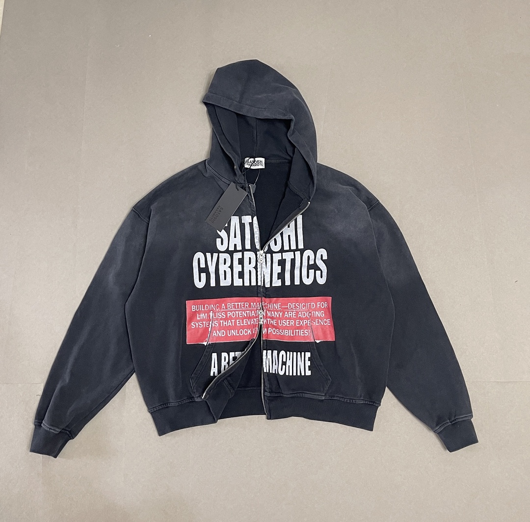 Unbranded 258 Satoshi Nakamoto Cybernetics Zip UpHoodie Washed Black : S M L - Image 6