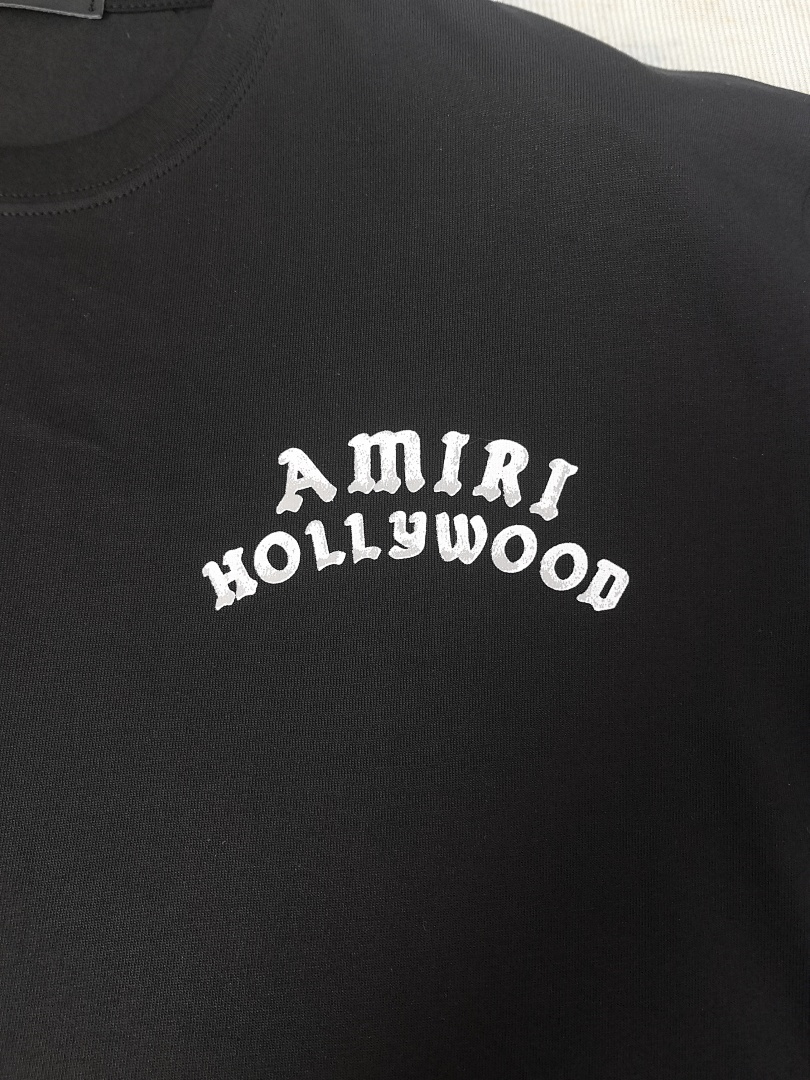 AMIRI 118 Wide Version Model Short Sleeve T Logo Print High Wind Black Apricot S M L XL 9912# - Image 25