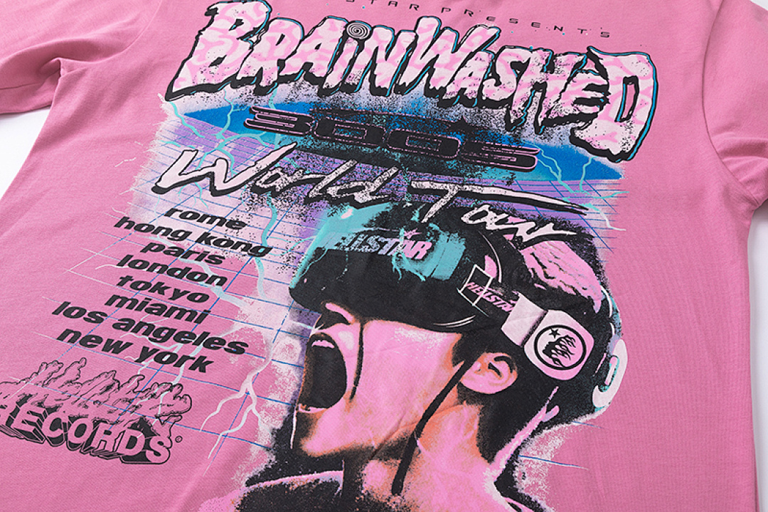 Hellstar 128 HELLSTAR Star INS Big Logo Collar Mens Womens Wide Short Sleeve Tee Water Pink S-M-L-XL - Image 7