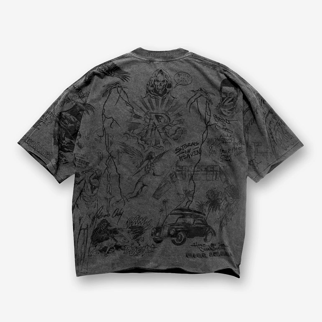 Represent 178 REPRESENT Legacy T-Shirt Sky Print Washed Short Sleeve T : Black White S M L