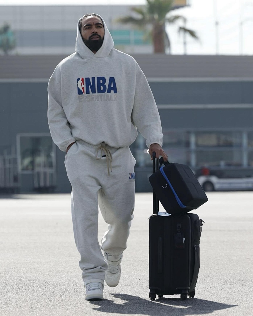 Essentials 238 Ess X Collab FW25 NBA Hoodie Logo Velvet Print Black Light Mist Grey : SM L - Image 34