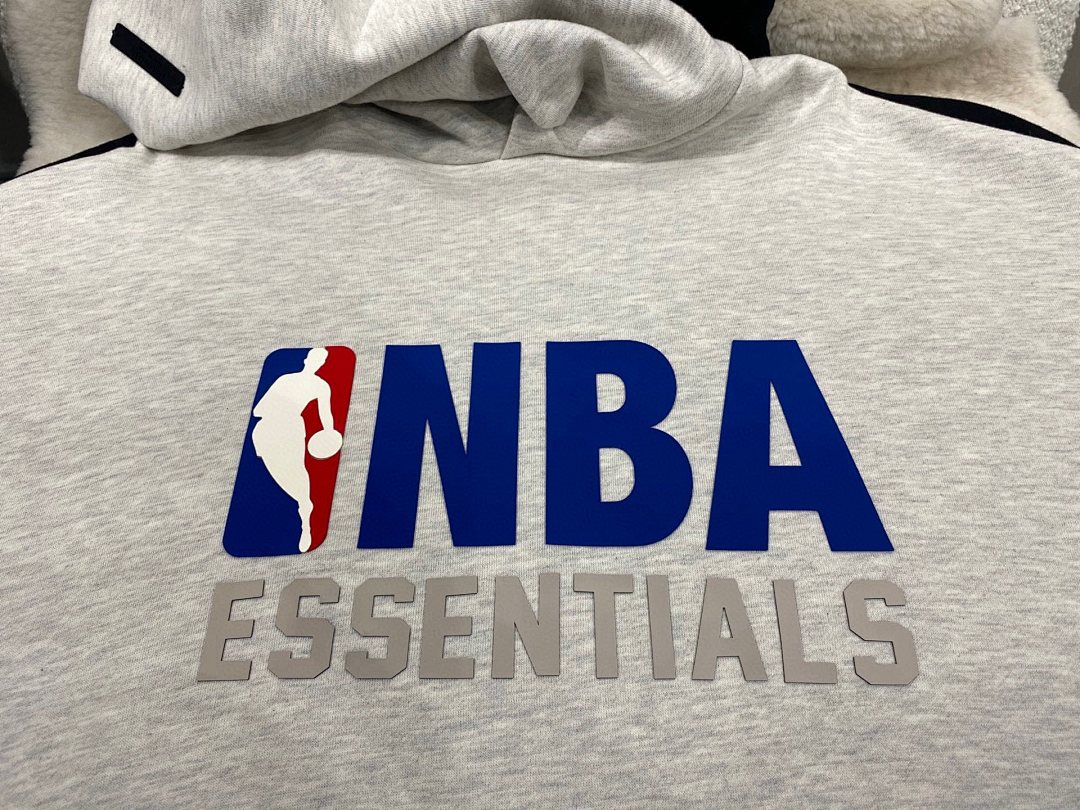 Essentials 238 Ess X Collab FW25 NBA Hoodie Logo Velvet Print Black Light Mist Grey : SM L - Image 9