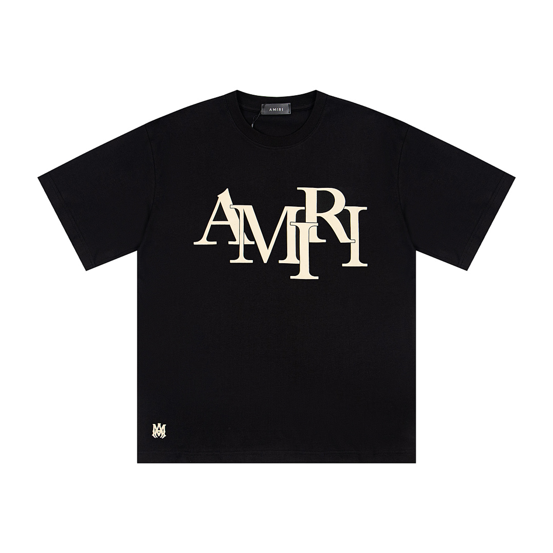 AMIRI 118 Wide Version Model Short Sleeve T Logo Print High Wind Black White Apricot S M L - Image 13