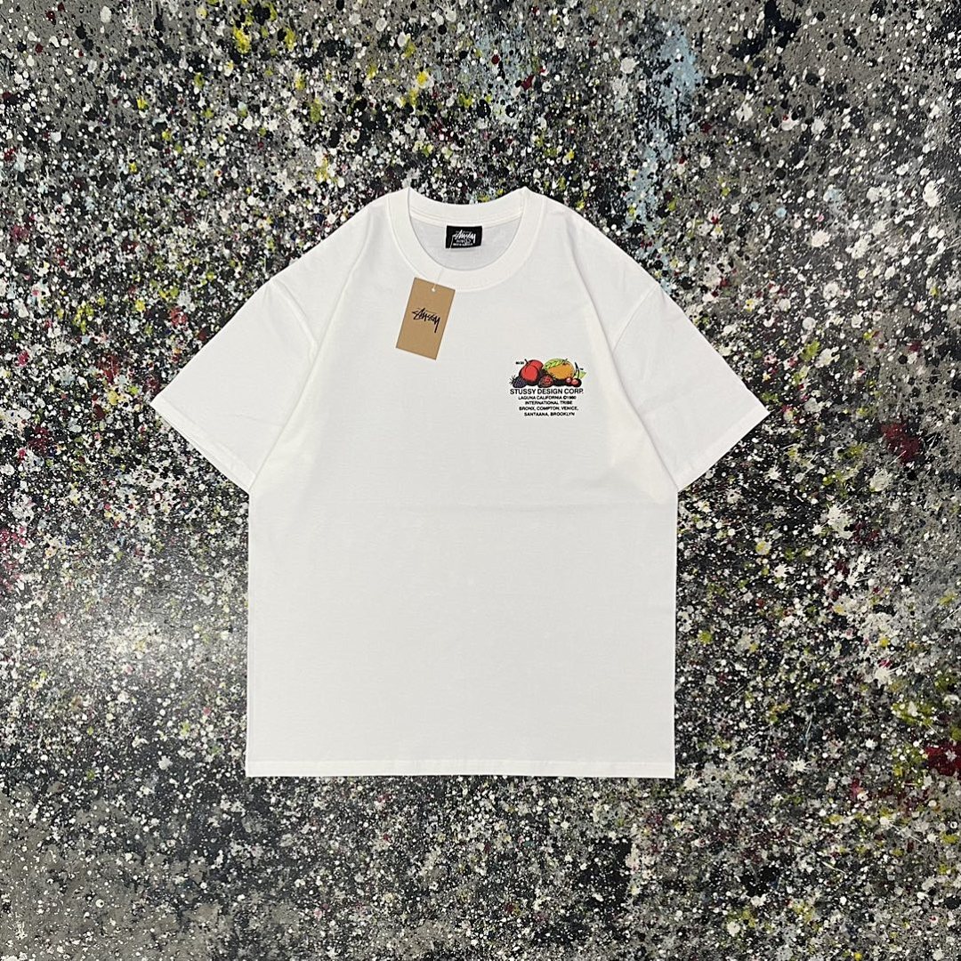 Stussy 108 STU Fresh Fruit Label New Water Print Short Sleeve T Mens Womens : Black White S -XL - Image 7