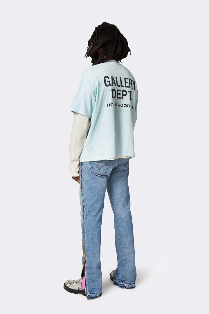 Gallery Dept 98 Gallery Dept. Classic Souvenir Tee LOGO Print Collar Short Sleeve T Black Grey White Cream Apricot Sky Blue Fruit Green Dark S M L - Image 29