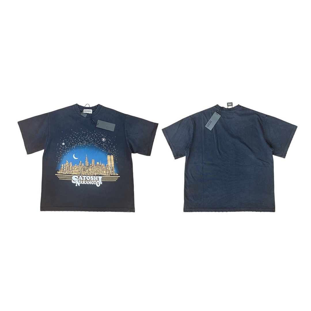 Unbranded 128 Satoshi Nakamoto Night Sky Stitching Short Sleeve T : Washed Black S M L - Image 3
