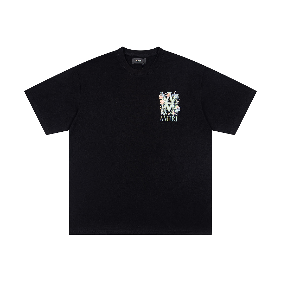 AMIRI 118 Logo Floral Print Short Sleeve T Black White S M L XL 9938# - Image 4