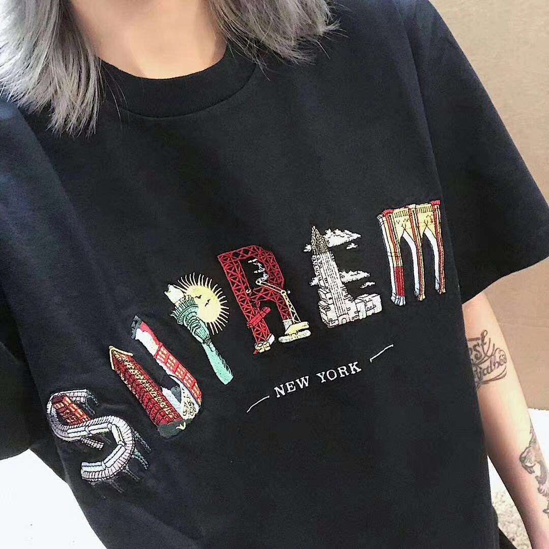 Supreme 118 Sup 19SS City Arc Tee Embroidered Logo Color Short Sleeve T Black White S-XL B104# - Image 12