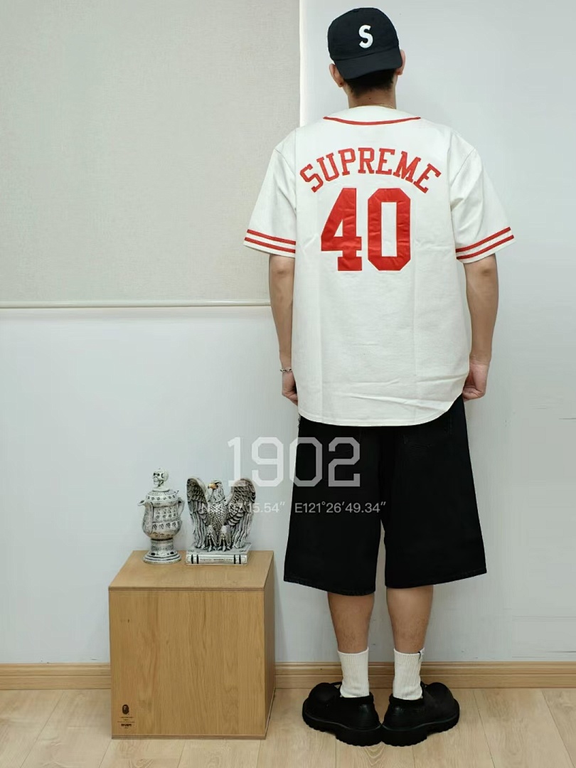 Off-White 268 SS25 40 Acres Twill Baseball Jersey LOGO Short Sleeve Black Off White S-XL - Image 51