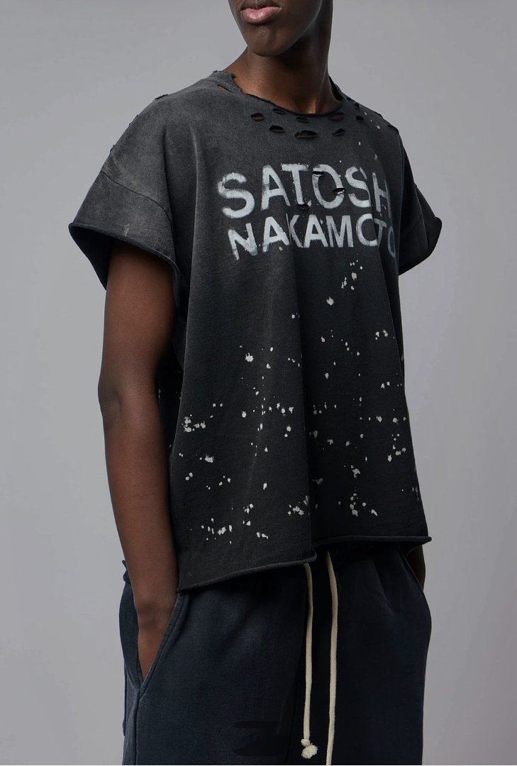 Unbranded 128 SATOSHI NAKAMOTO Luke Destroyed Ink Sleeve T : Washed Black Blue Red S M L - Image 42