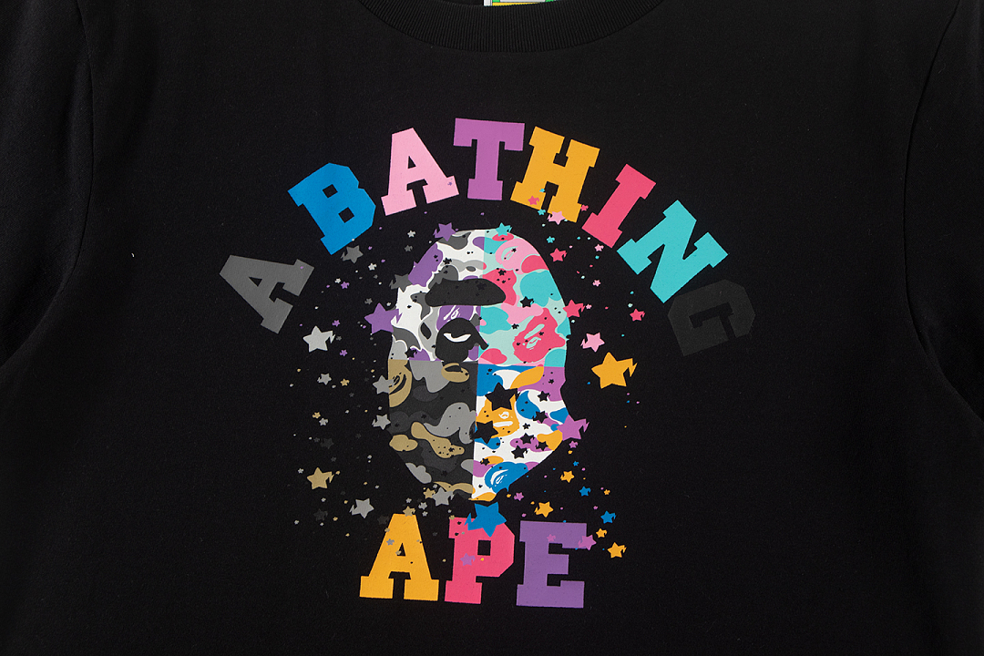 Bape 148 TOP Print Collar Short Sleeve T Black White S-XL - Image 6