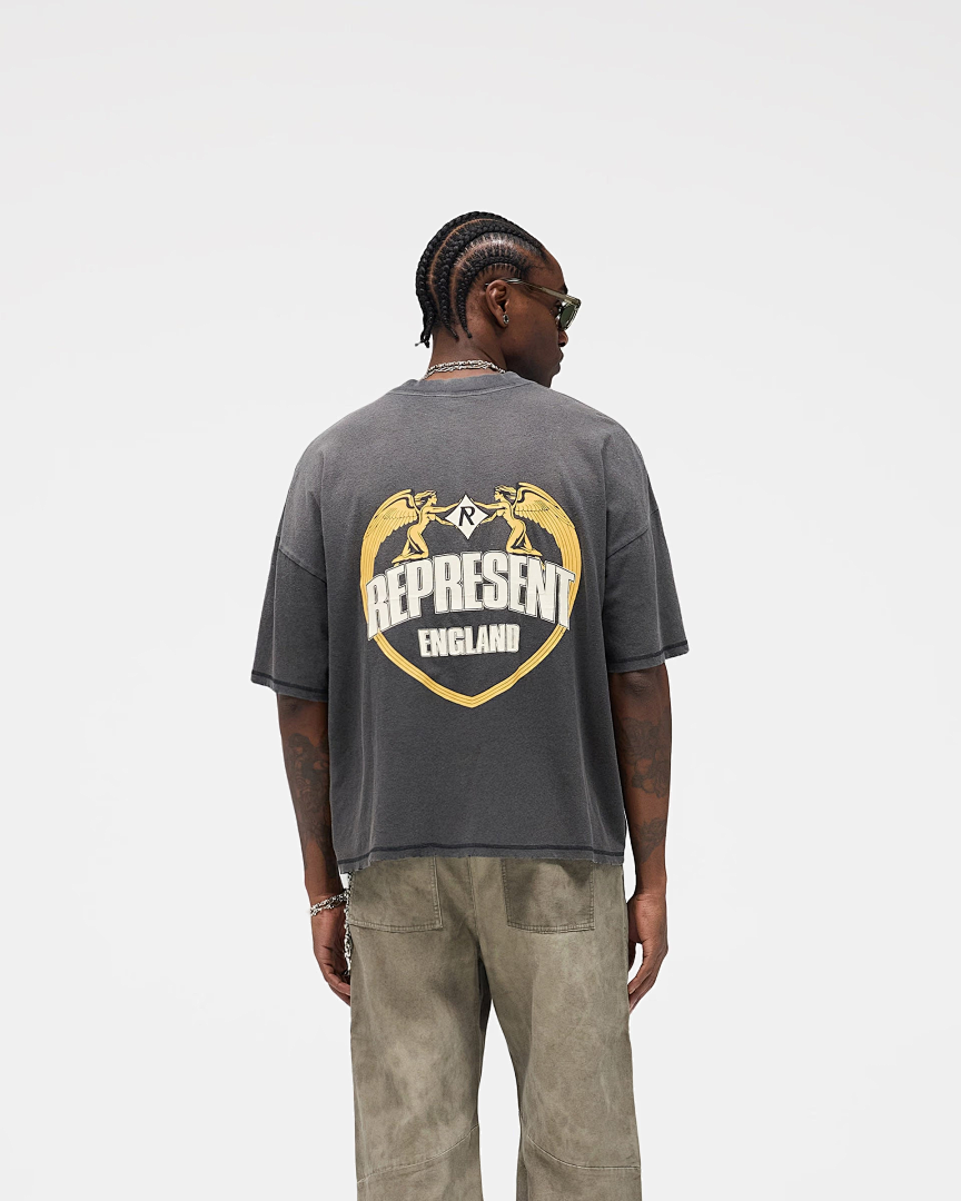 Represent 138 REPRESENT Angel Border T-Shirt Sky R Logo Collar Short Sleeve T : White Washed Black S M L - Image 13
