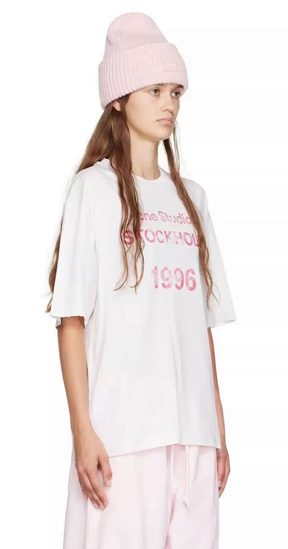 Acne Studios 118 AC LOGO Print Short Sleeve T White Light Blue Dark S-XL 8046# - Image 56