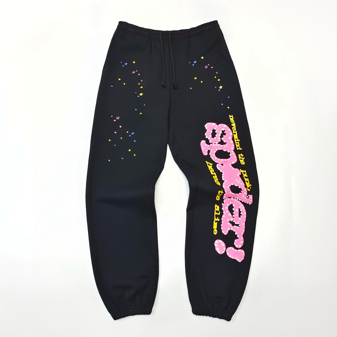 Sp5der 278 Pink V2 Sp5Der FW23 SWEATS Mens Womens Long Black : S-XXL