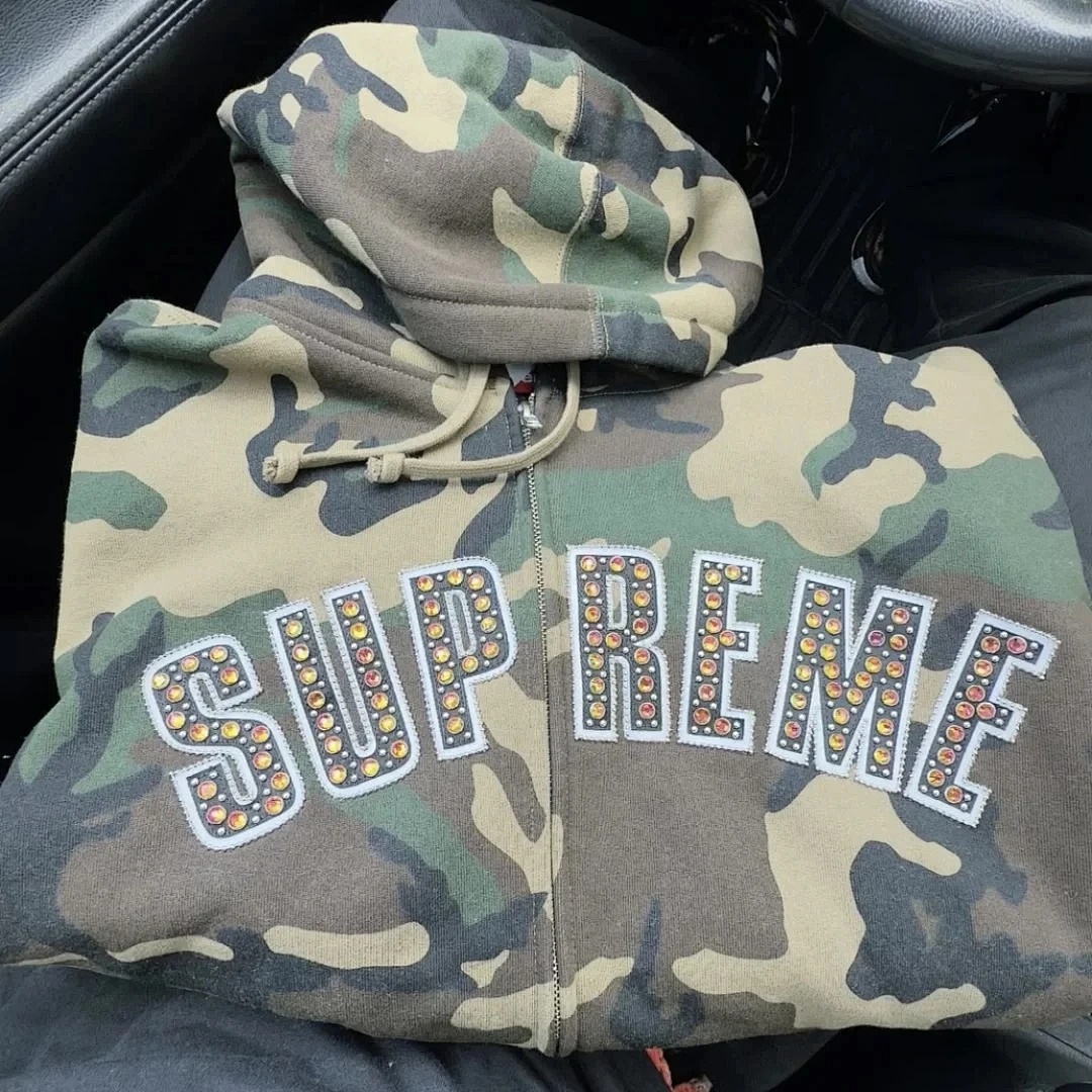 Bape 438 B.B.SIMON ZIP UP HOODED Diamond Black Grey Red Camo Quad S - Image 16