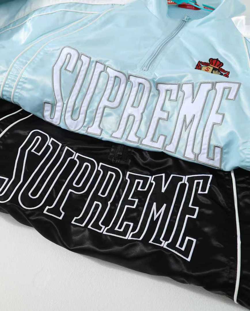 Supreme 398 SS25 Satin Piping Pullover LOGO Top Surface Embroidered Half : Black Ice Blue S-XL - Image 10
