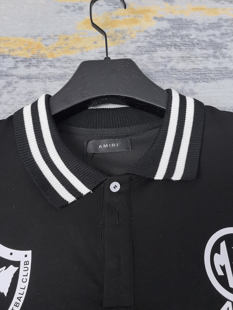 AMIRI 148 26Ss New Logo Print Collar Buckle Polo Short Sleeve T Black White S M L XL 9930# - Image 19