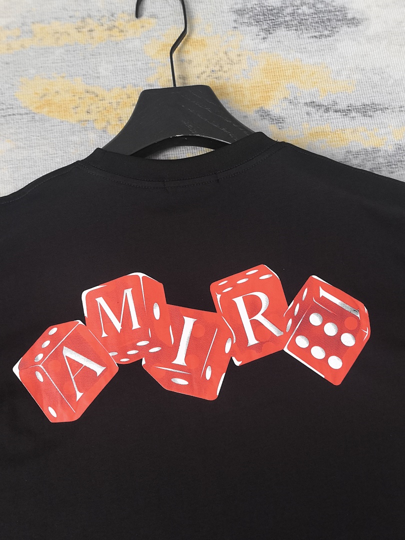 AMIRI 118 Wide Version Model Short Sleeve T Logo Print High Wind Black Apricot S M L XL 9910# - Image 29