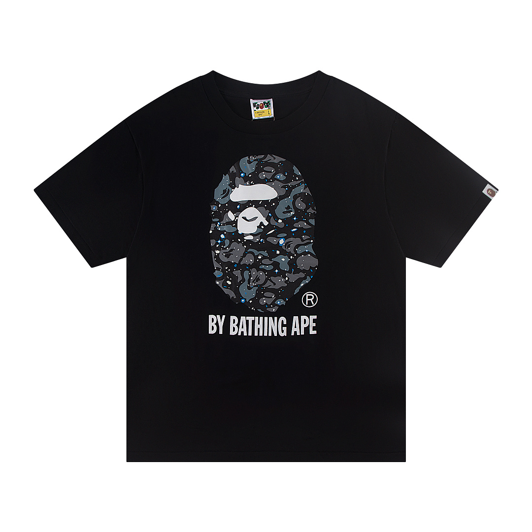 Bape 148 TOP Print Collar Short Sleeve T Black White S-XL - Image 3